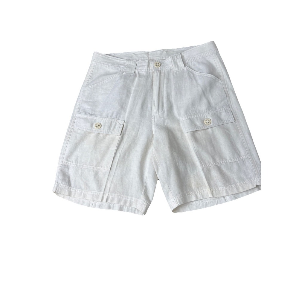 Tasso Elba Island Shorts Mens Size 32 White Cotten Linen Blend Pockets NWT
